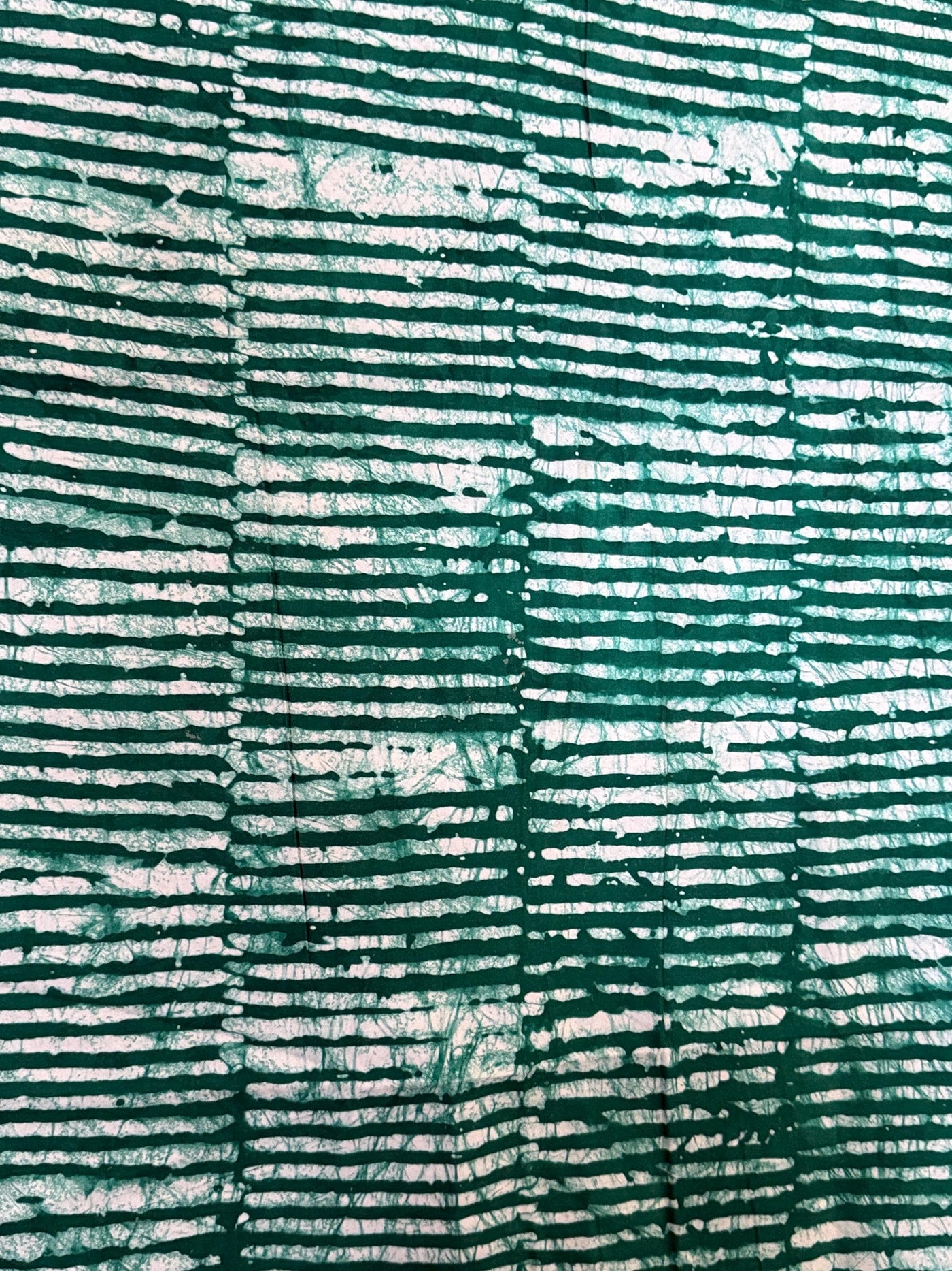 Handmade Adire Batik Fabric, Teal Green White Stripe Cotton, African Wax-Resist Dye Per Yard