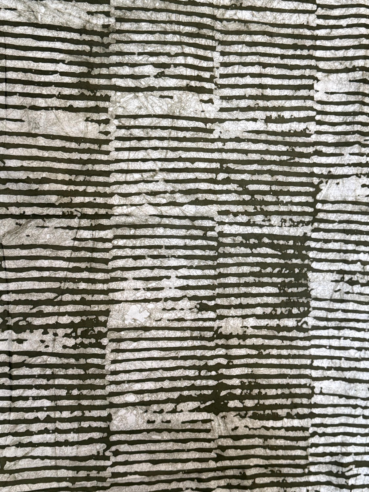 Hand-Dyed Adire Batik Fabric, Olive Green White Stripes, Nigerian Cotton Per Yard