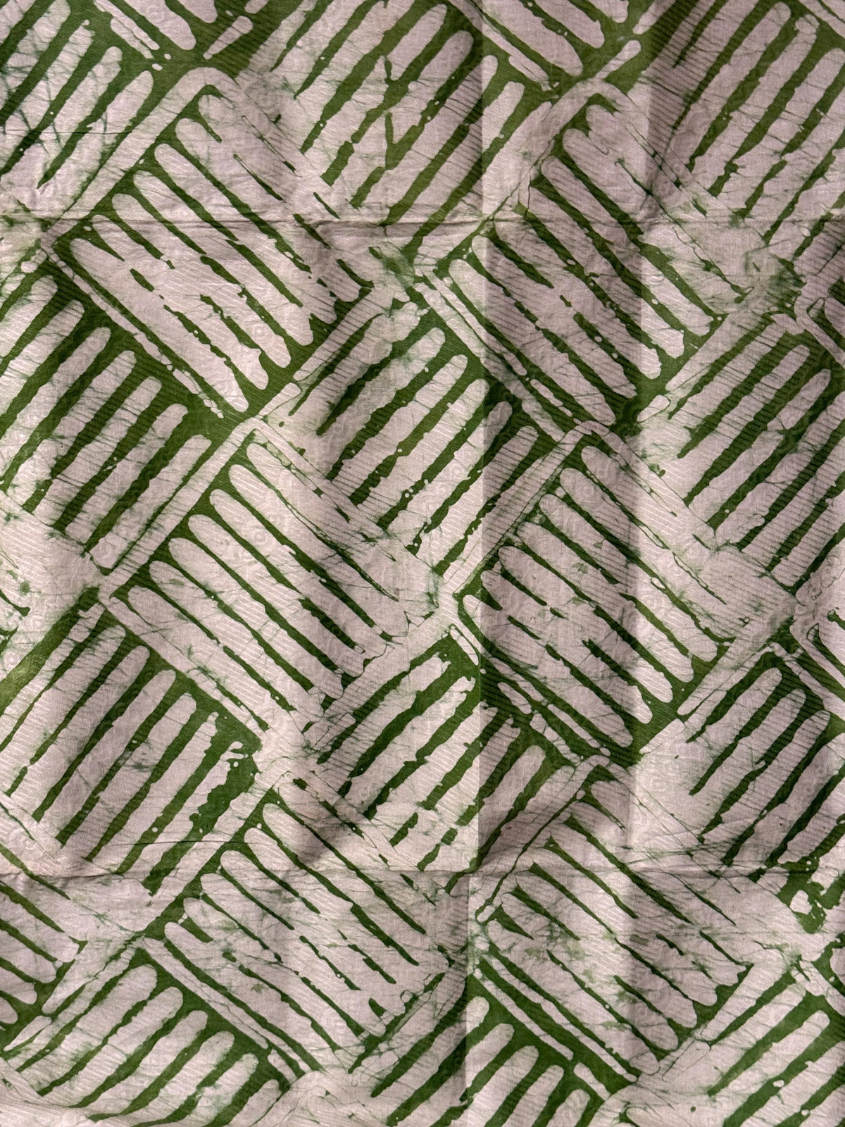 Hand-Dyed Adire Batik Fabric, Sage Green White Cotton, Nigerian Geometric Print Per Yard