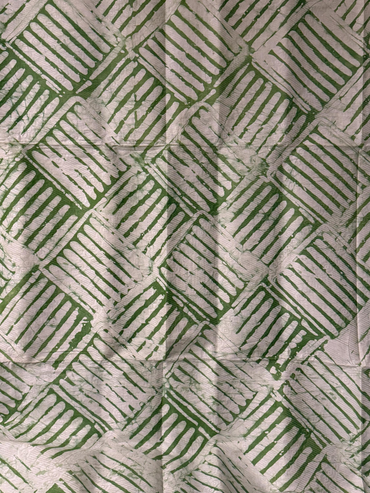 Hand-Dyed Adire Batik Fabric, Sage Green White Cotton, Nigerian Geometric Print Per Yard