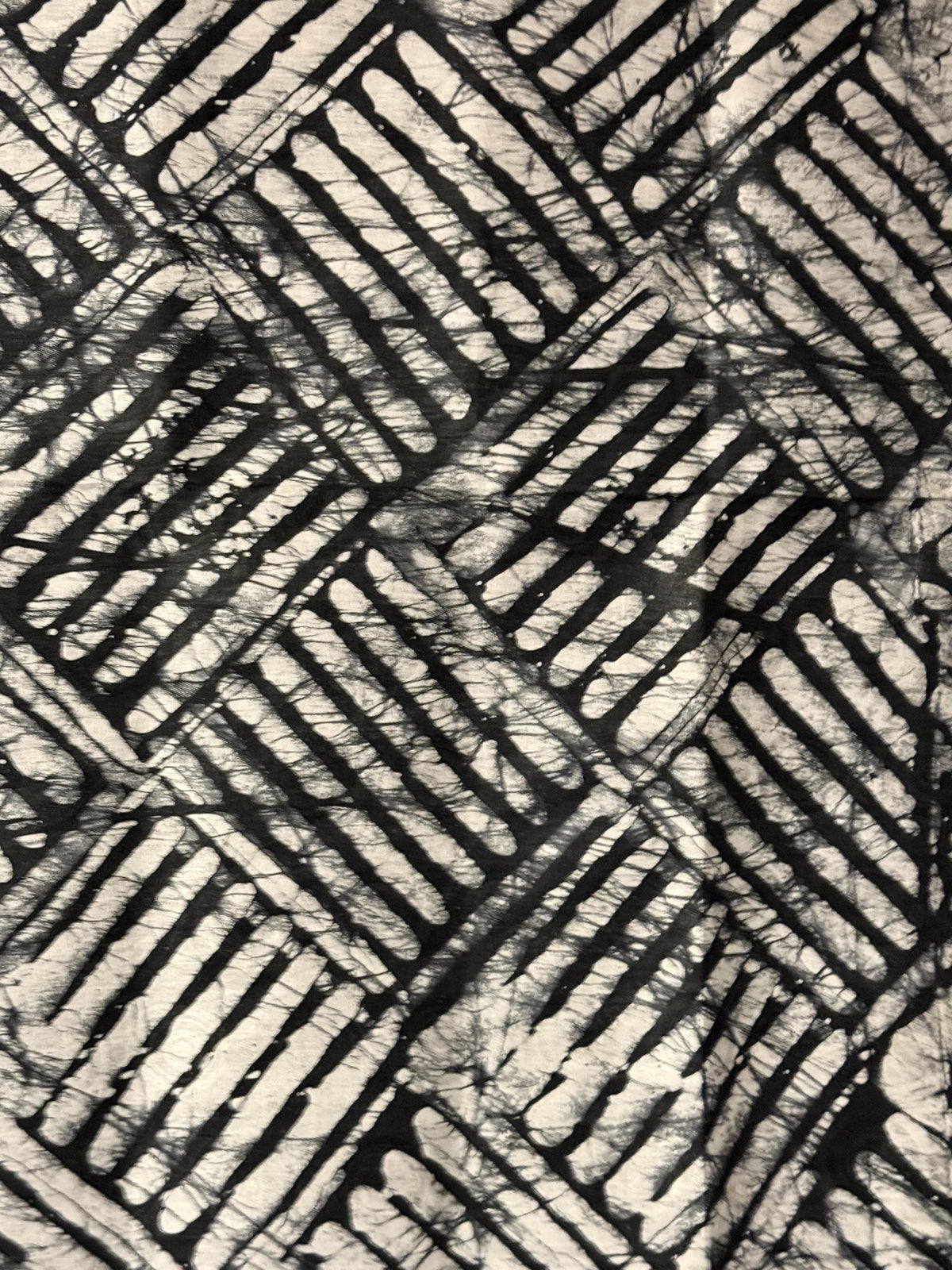 Hand-Dyed Adire Batik Fabric, Black White Cotton, Nigerian African Wax-Resist Per Yard