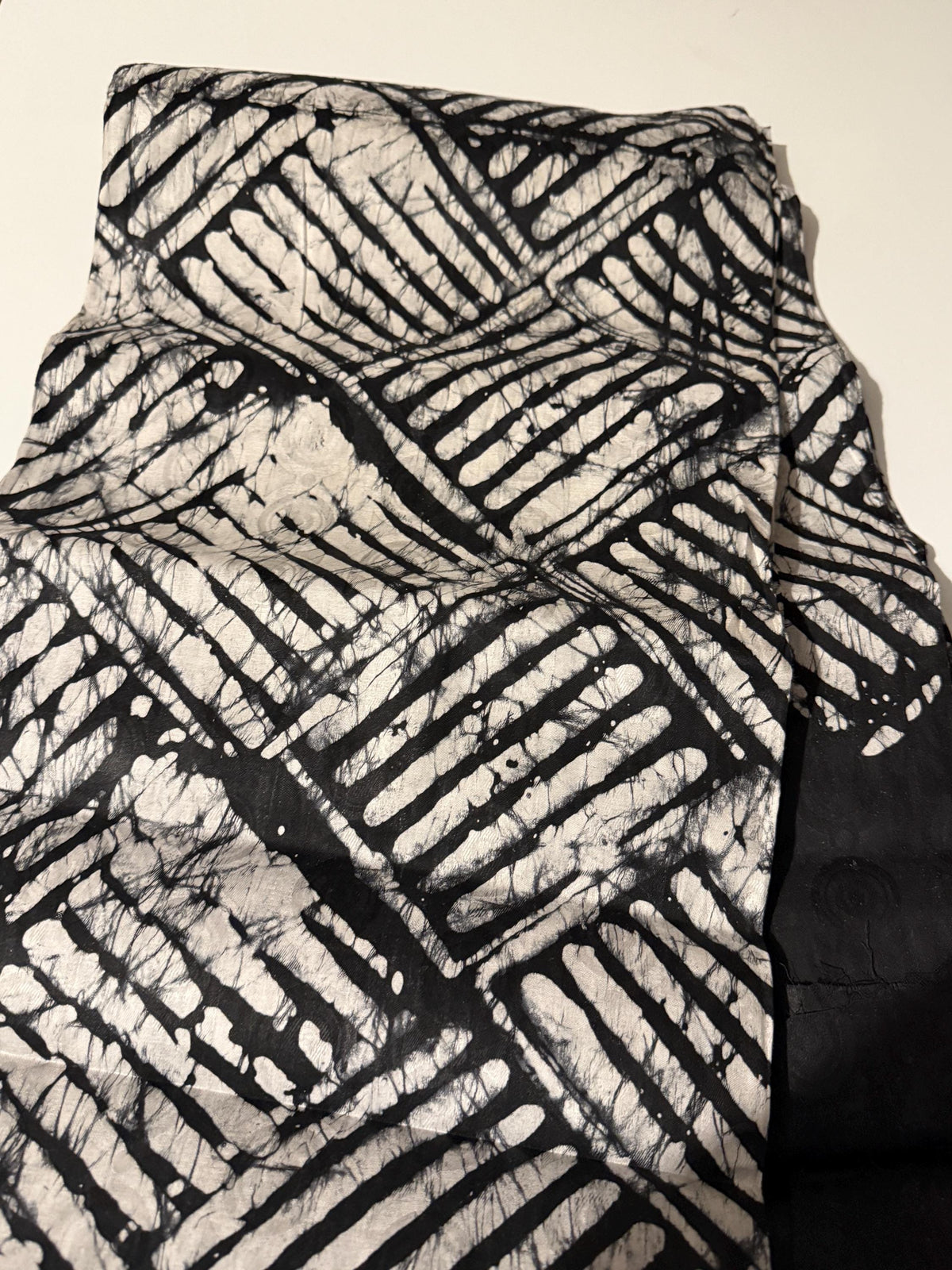 Hand-Dyed Adire Batik Fabric, Black White Cotton, Nigerian African Wax-Resist Per Yard