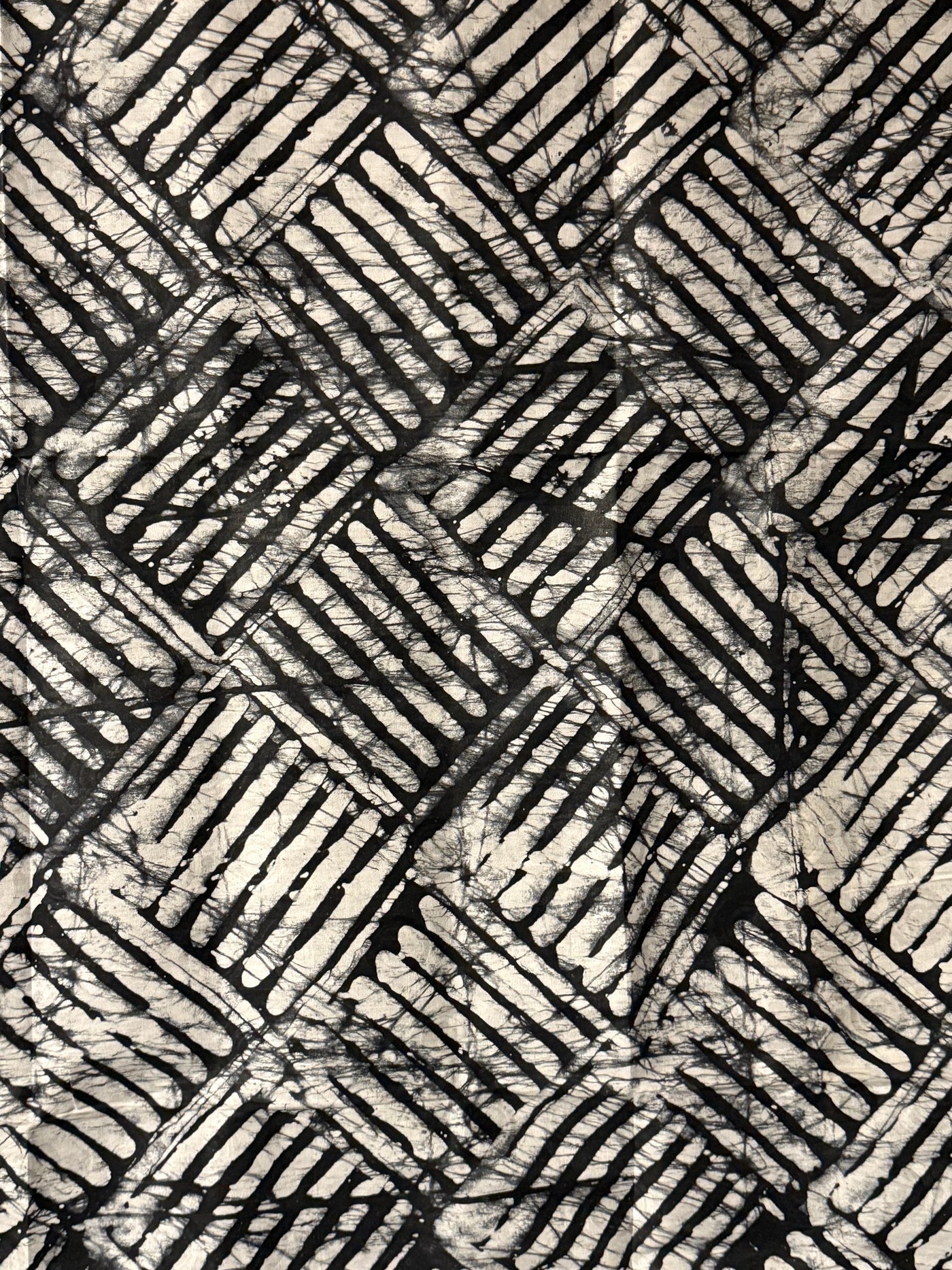 Hand-Dyed Adire Batik Fabric, Black White Cotton, Nigerian African Wax-Resist Per Yard