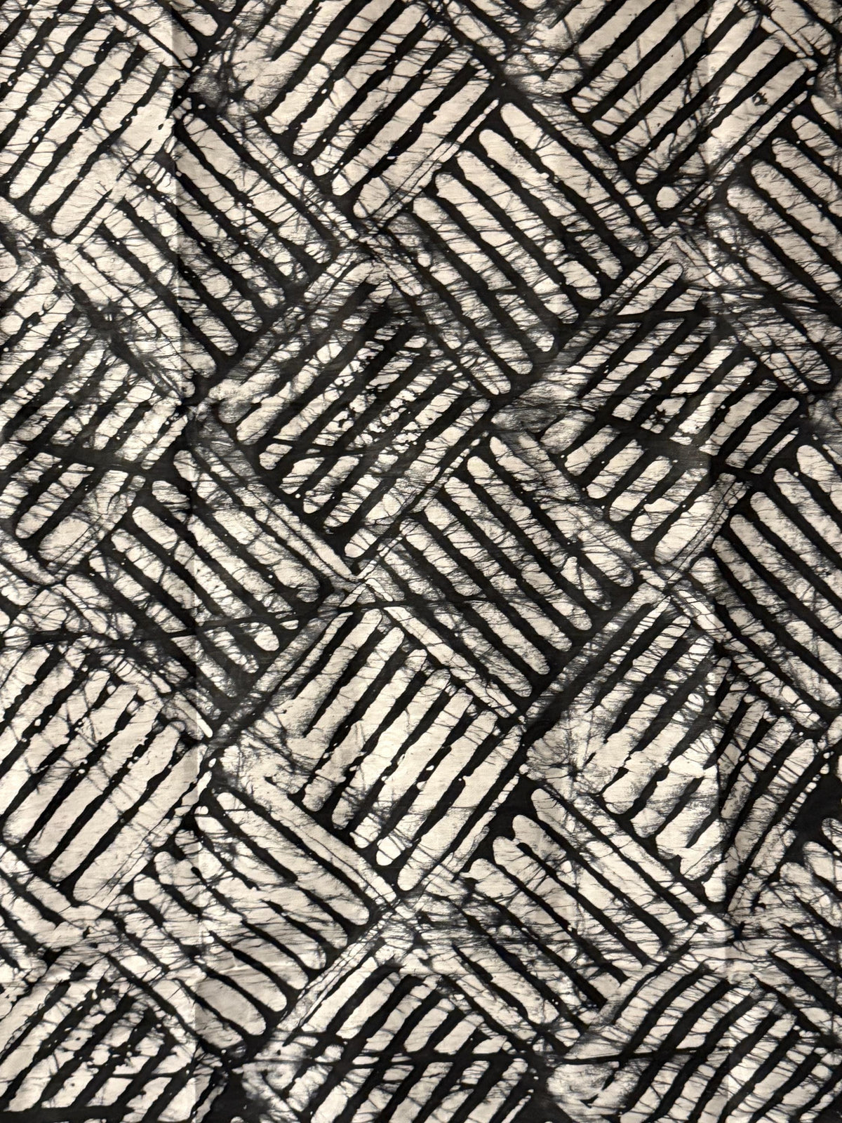 Hand-Dyed Adire Batik Fabric, Black White Cotton, Nigerian African Wax-Resist Per Yard