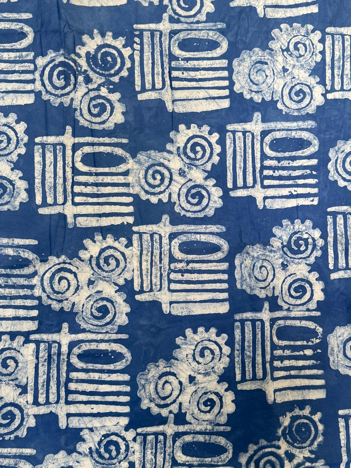 Handmade Adire Batik Fabric, Navy Blue White Tribal Spiral Cotton, African Sewing Textile