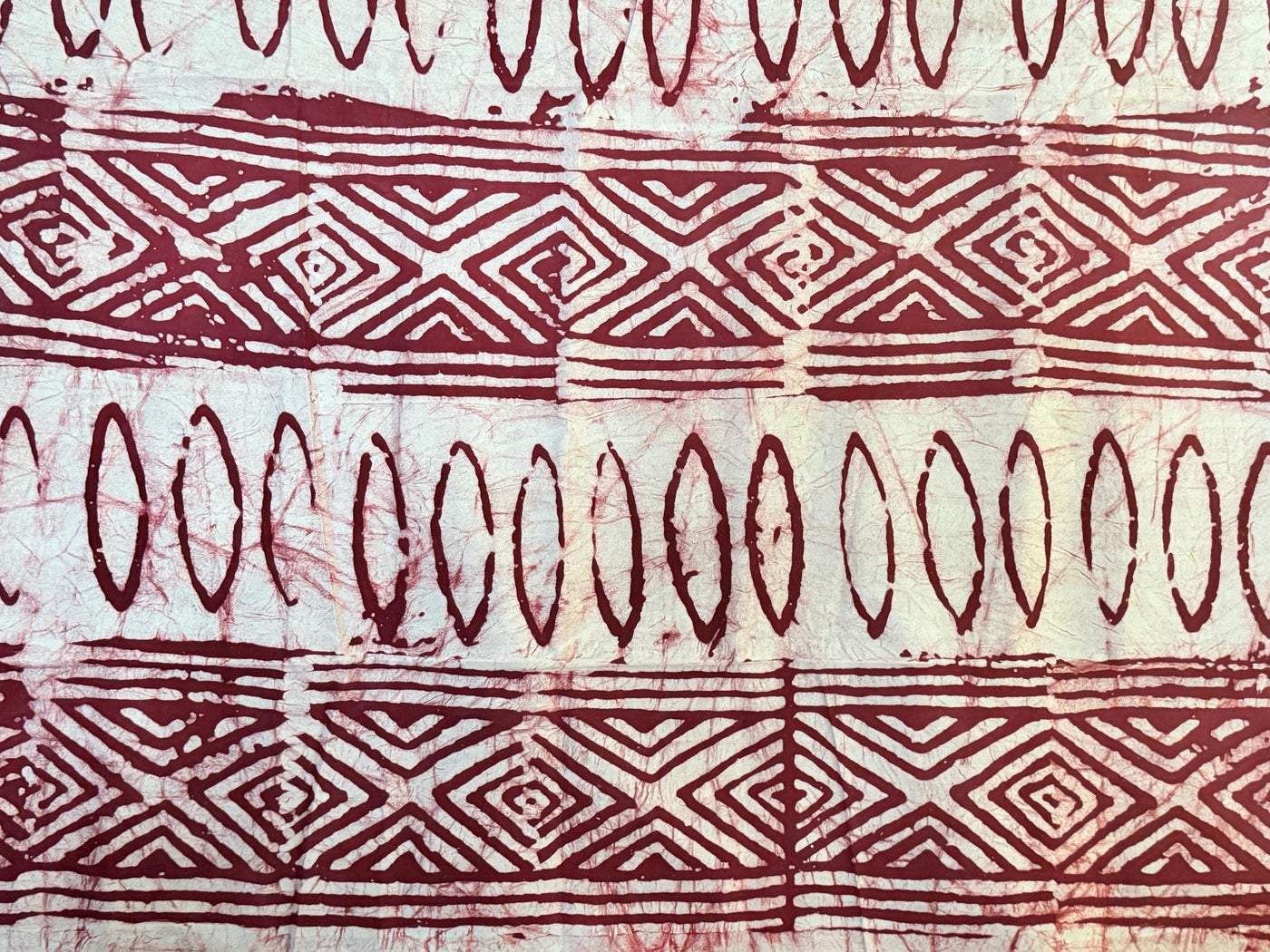 Handmade Adire Batik Fabric, Burgundy Wine Tribal Diamond Oval Cotton, Sewing Cloth Per Yard