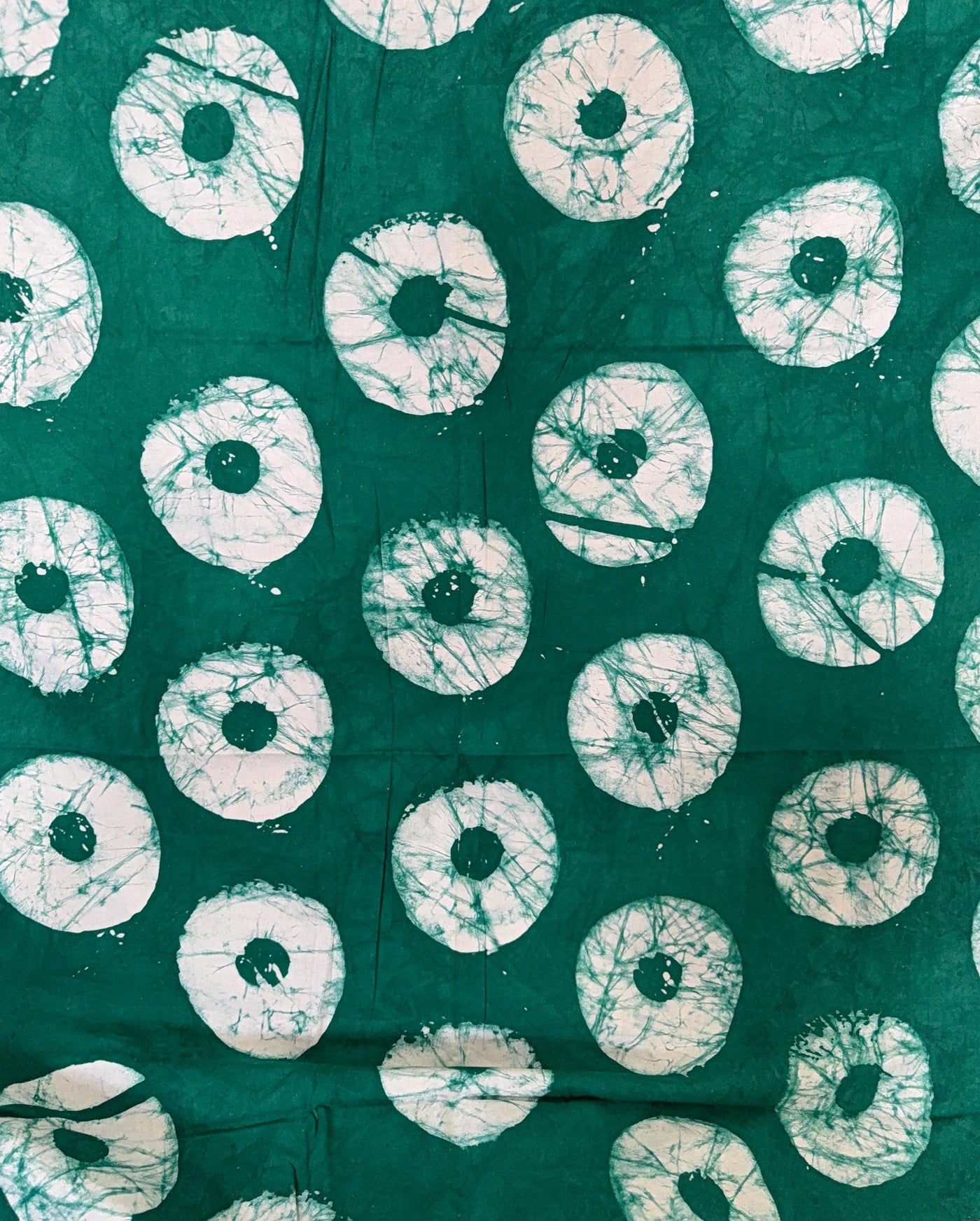 Handmade Adire Batik Fabric, Emerald Green Sunburst Cotton, African Sewing Textile Per Yard