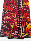 Batik Style Cotton Fabric, Red Orange Yellow Tribal Geometric Print, Boho Apparel Quilting