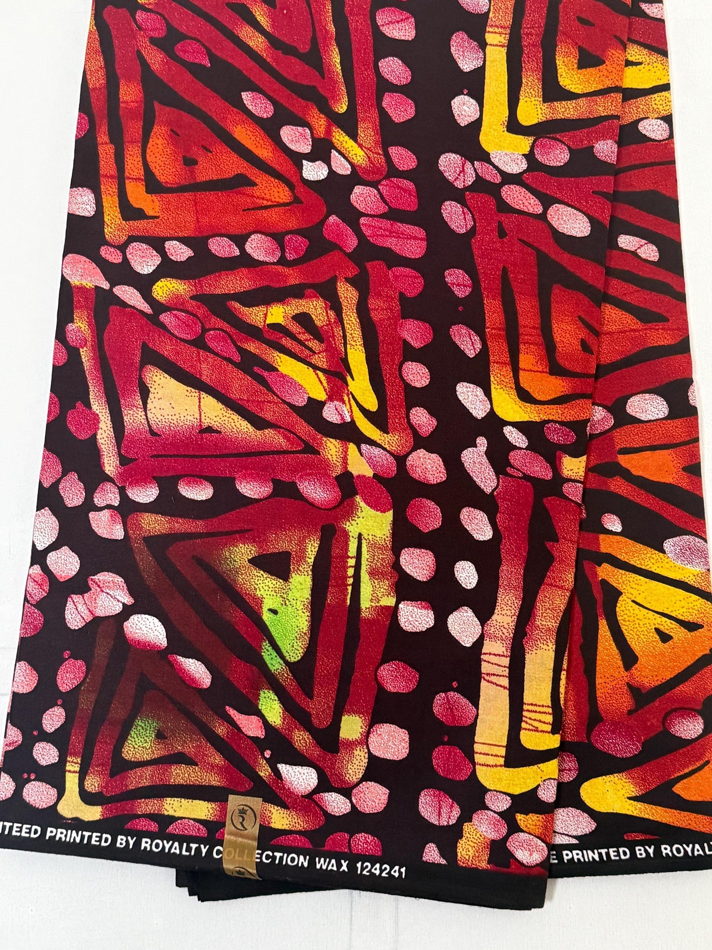 Batik Style Cotton Fabric, Red Orange Yellow Tribal Geometric Print, Boho Apparel Quilting