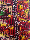 Batik Style Cotton Fabric, Red Orange Yellow Tribal Geometric Print, Boho Apparel Quilting