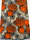 African Wax Print Fabric by Yard | Orange Black Beige Coral Circles 100% Cotton Ankara