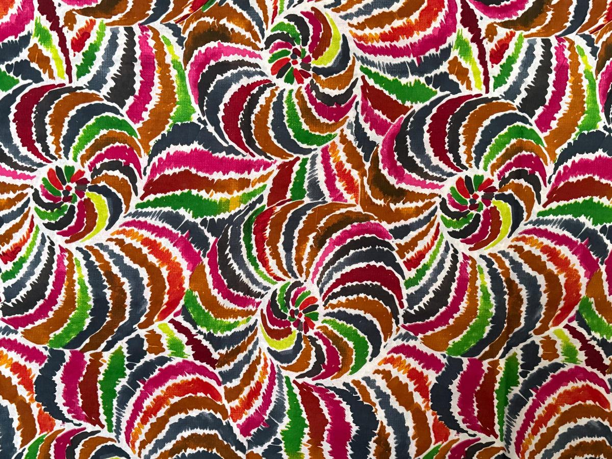 Multicolor Swirl Print Cotton Fabric by Yard, Boho Pinwheel Sewing Material