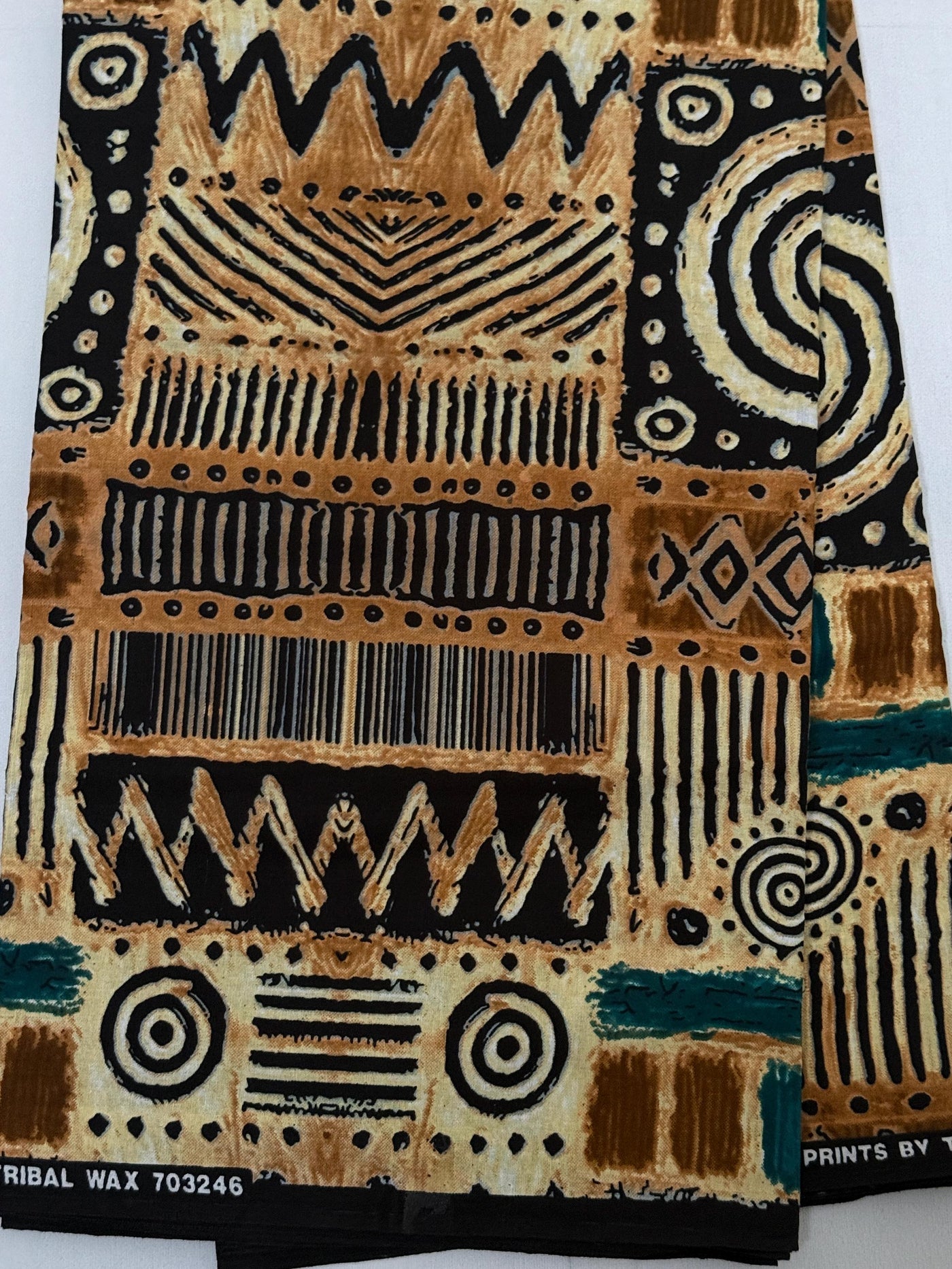 Mud Cloth Print Fabric, Tan Black Teal Cotton, Tribal Patchwork Sewing Quilting