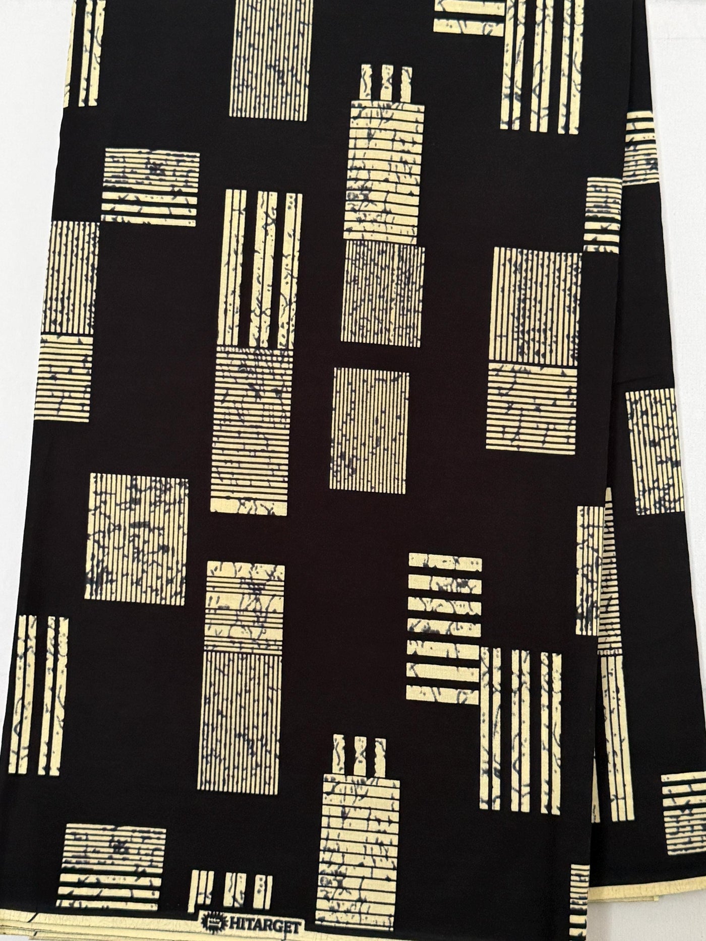 African Wax Print Fabric, Black Cream Geometric Cotton, Modern Ankara Sewing Yard