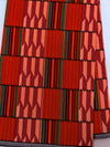 Kente Print Cotton Fabric by Yard, Orange Burgundy Green African Ankara Sewing Tool