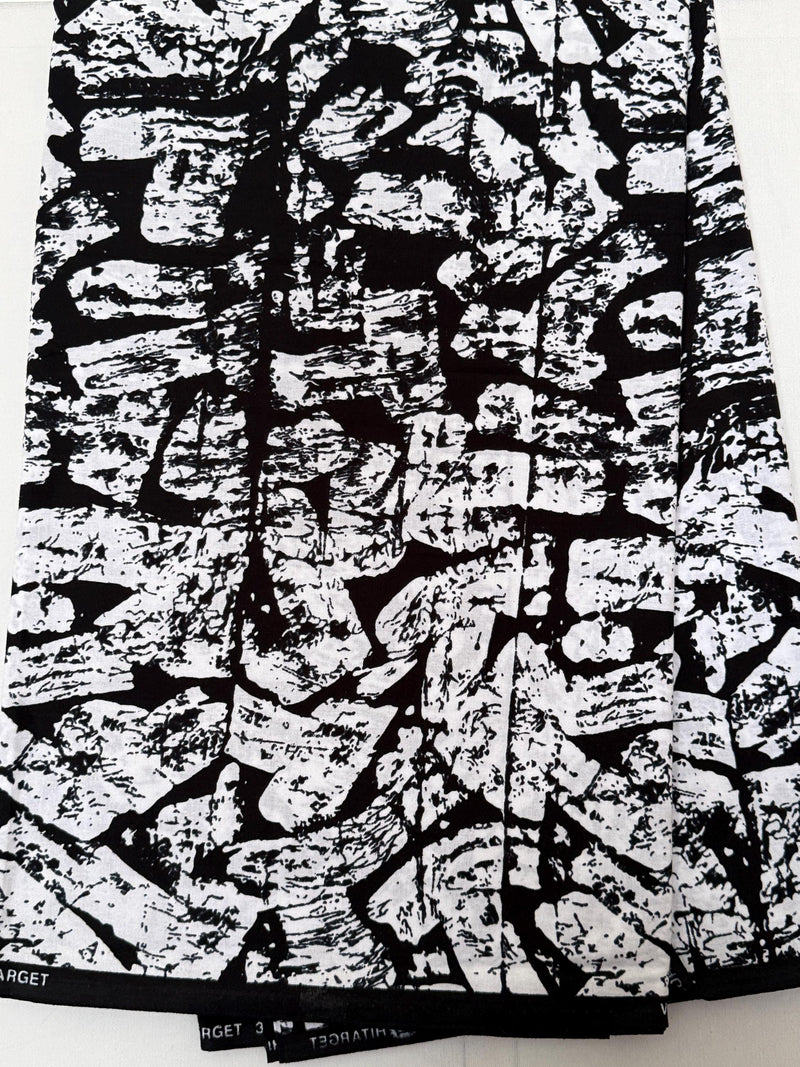 African Print Fabric, Black White Cracked Earth Cotton, Ankara Sewing Textile