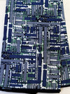 100% Cotton Ankara Fabric, Navy Blue Olive Green Maze Print, Modern Geometric Sewing Yardage