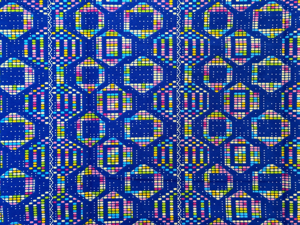African Print Fabric Yard, Royal Blue Geometric Dot Cotton Ankara, Sewing Apparel (By Yard)