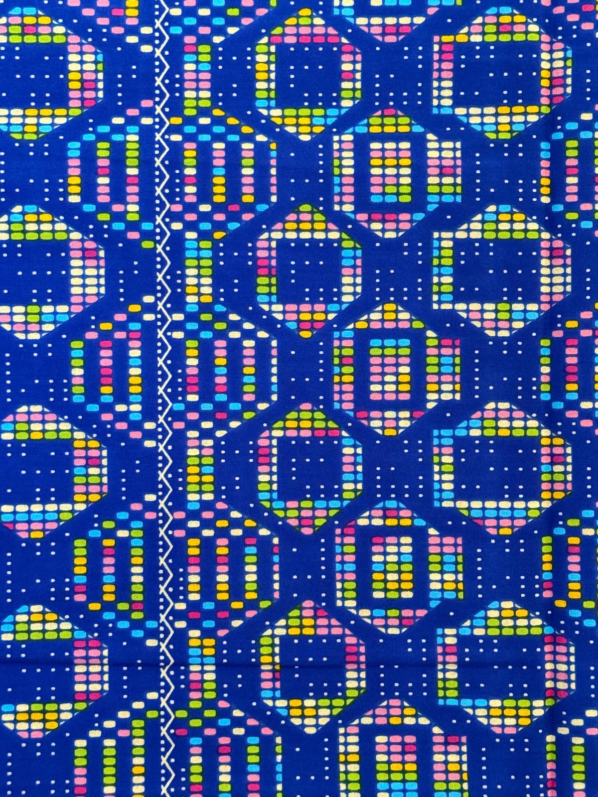 African Print Fabric Yard, Royal Blue Geometric Dot Cotton Ankara, Sewing Apparel (By Yard)