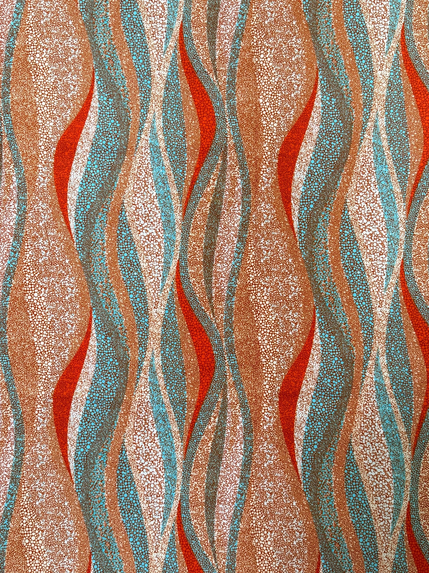 100% Cotton Ankara Fabric, Terracotta Teal Wave Stripe Print, Boho Sewing Quilting Yard