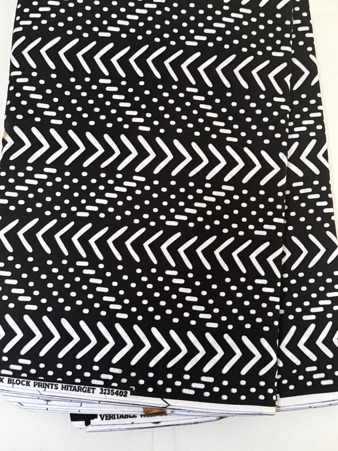 African Mud Cloth Fabric by Yard, Black White Chevron Cotton Sewing Textile