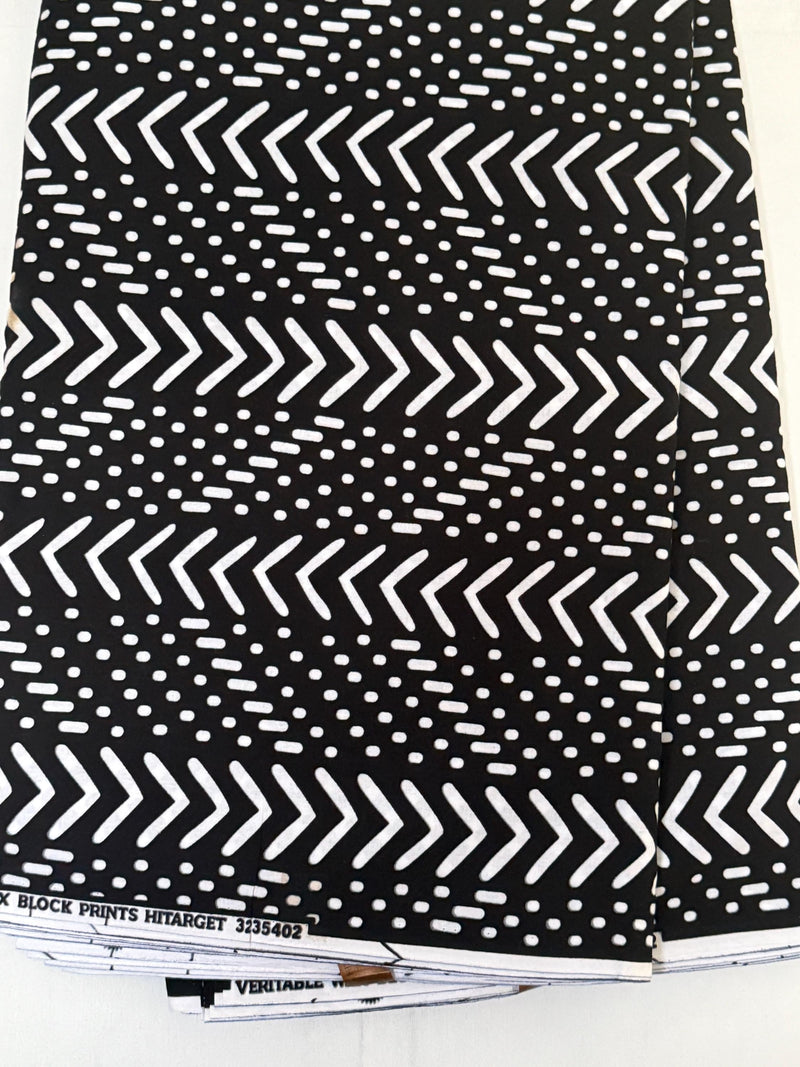 African Mud Cloth Fabric by Yard, Black White Chevron Cotton Sewing Textile