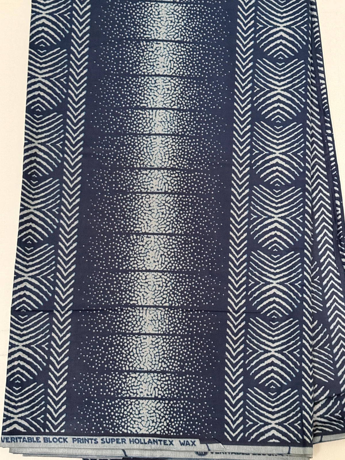 Navy Blue Cream Geometric Eye Stripe Cotton Fabric Per Yard, Ankara Sewing Material