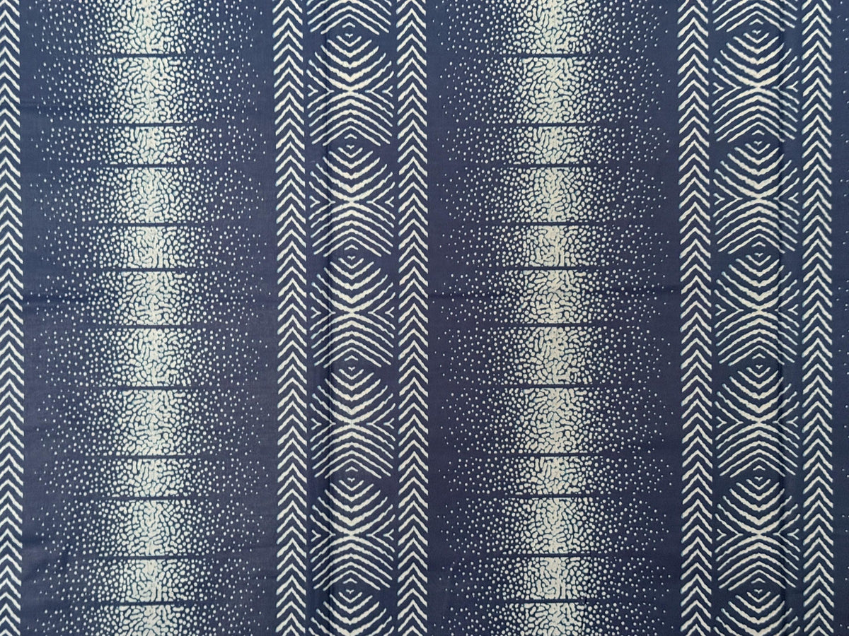 Navy Blue Cream Geometric Eye Stripe Cotton Fabric Per Yard, Ankara Sewing Material
