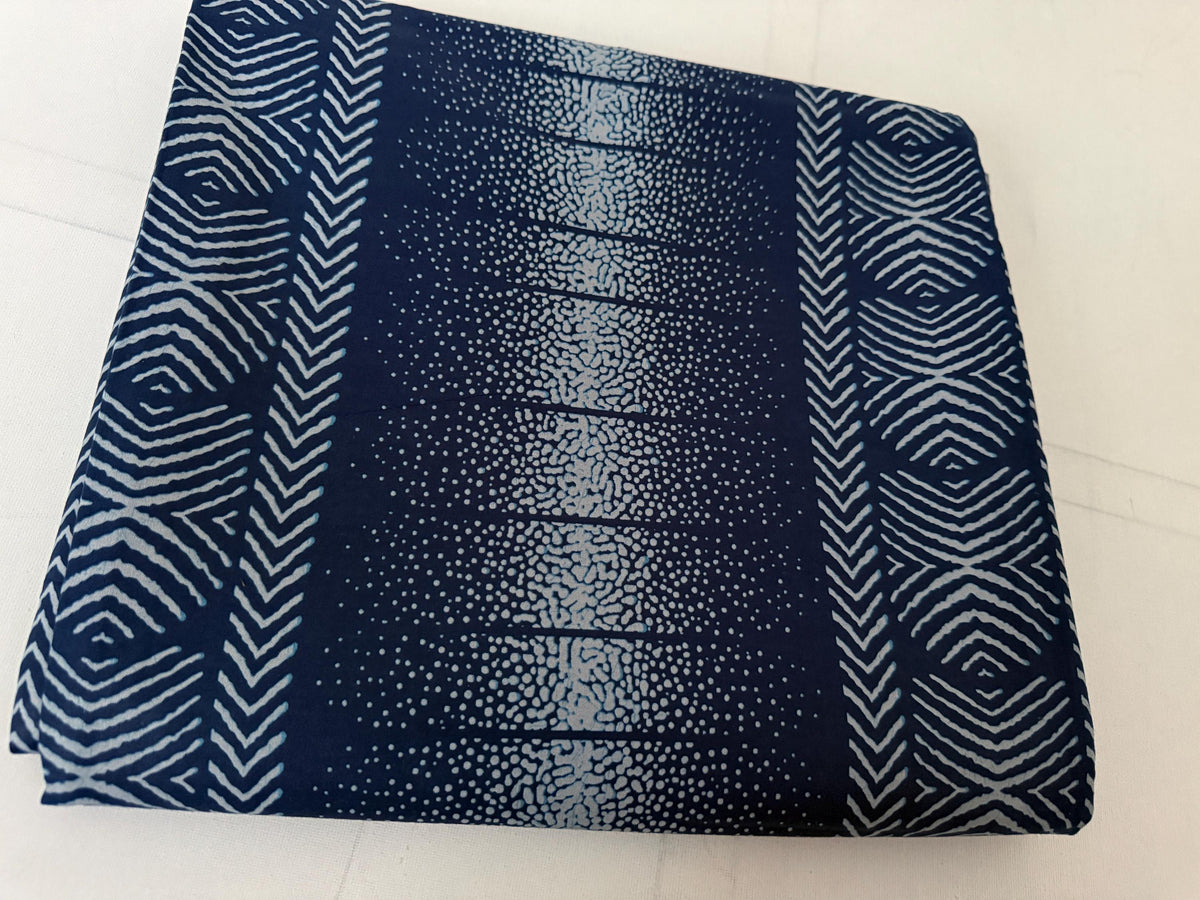 Navy Blue Cream Geometric Eye Stripe Cotton Fabric Per Yard, Ankara Sewing Material