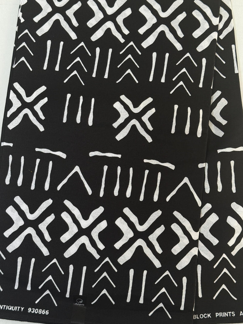 African Mud Cloth Print Fabric, Black White Tribal Cotton, Boho Sewing Apparel Crafts