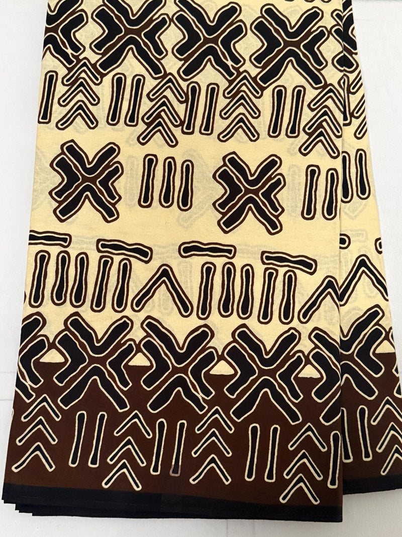 African Mud Cloth Print Fabric, Cream Brown Tribal Cotton, Bogolan Sewing Textile Per Yard