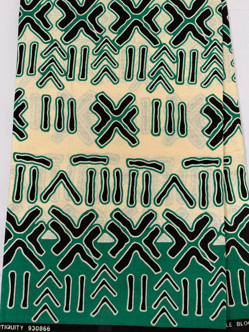 African Print Cotton Fabric, Emerald Green Mud Cloth Tribal Ankara, Sewing Apparel Crafts