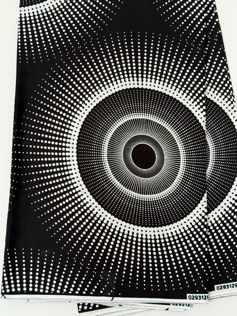 African Print Fabric Per Yard, Black White Starburst Cotton, Celestial Sewing Material
