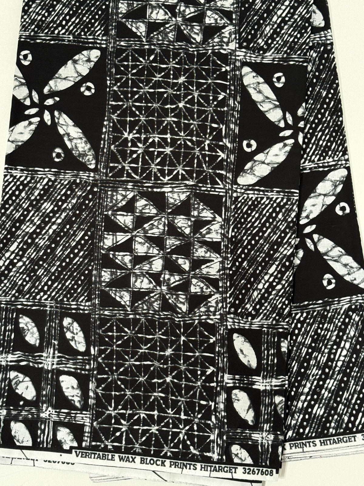 African Print Fabric Yard, Black White Geometric Batik Cotton, Apparel Quilting Sewing