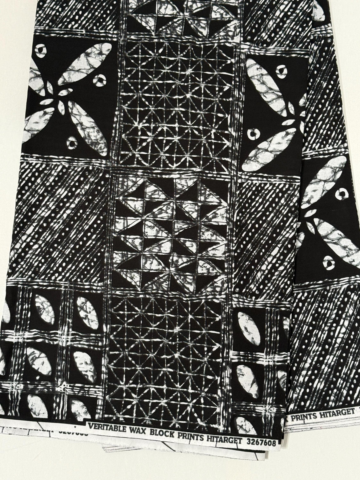 African Print Fabric Yard, Black White Geometric Batik Cotton, Apparel Quilting Sewing