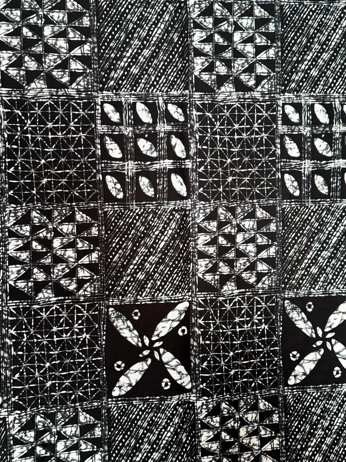 African Print Fabric Yard, Black White Geometric Batik Cotton, Apparel Quilting Sewing