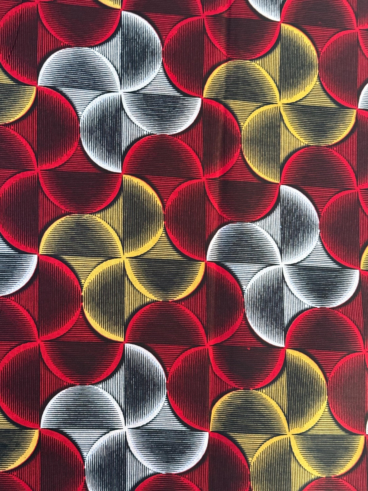 African Print Fabric Per Yard, Red Yellow White Geometric Cotton Ankara Sewing Quilting