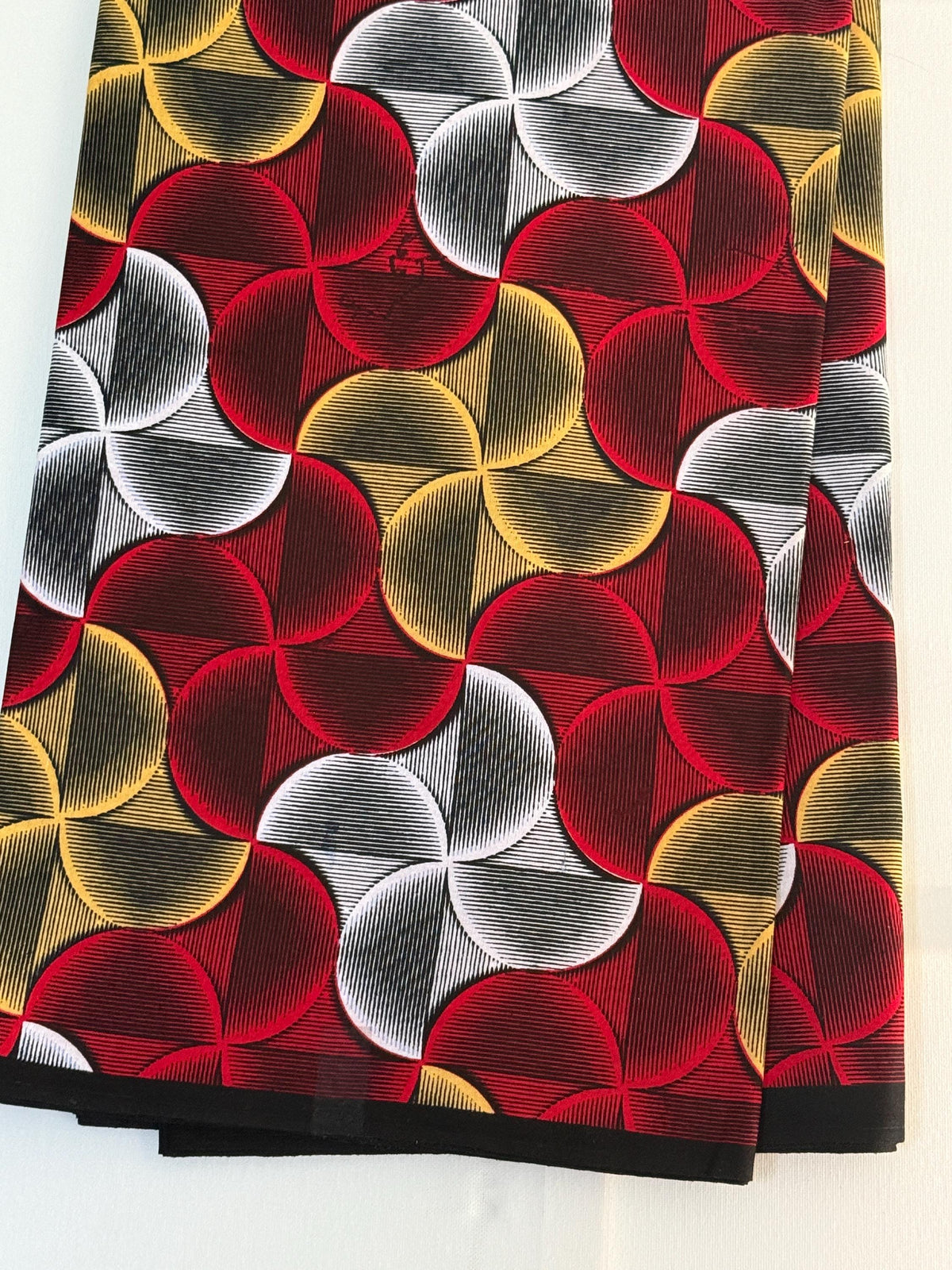 African Print Fabric Per Yard, Red Yellow White Geometric Cotton Ankara Sewing Quilting