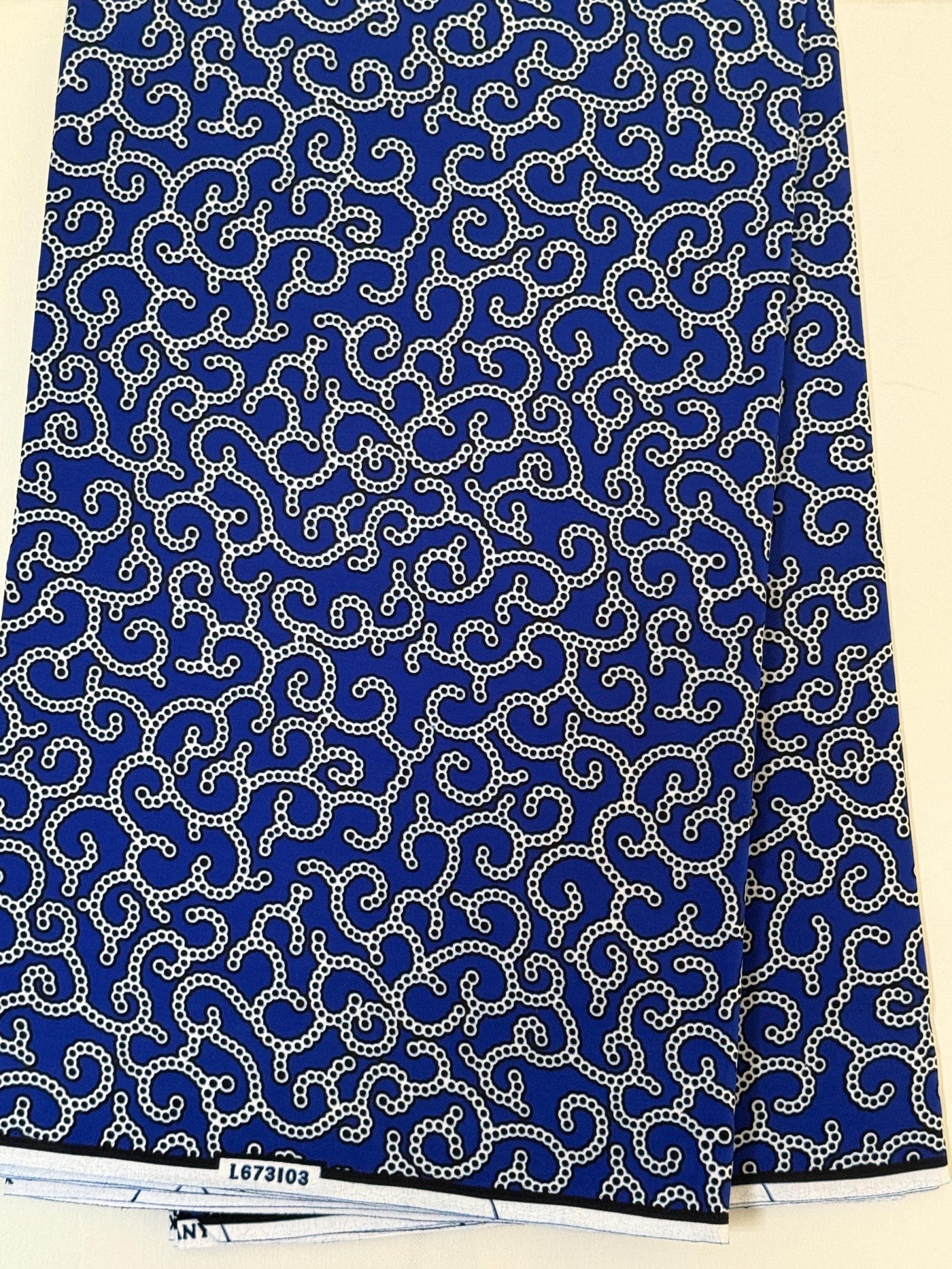 African Print Fabric, Royal Blue White Scroll Cotton, Apparel Quilting Sewing Yard