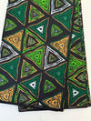 African Print Cotton Fabric, Black Green Gold White Triangle Ankara, Tribal Sewing Yardage