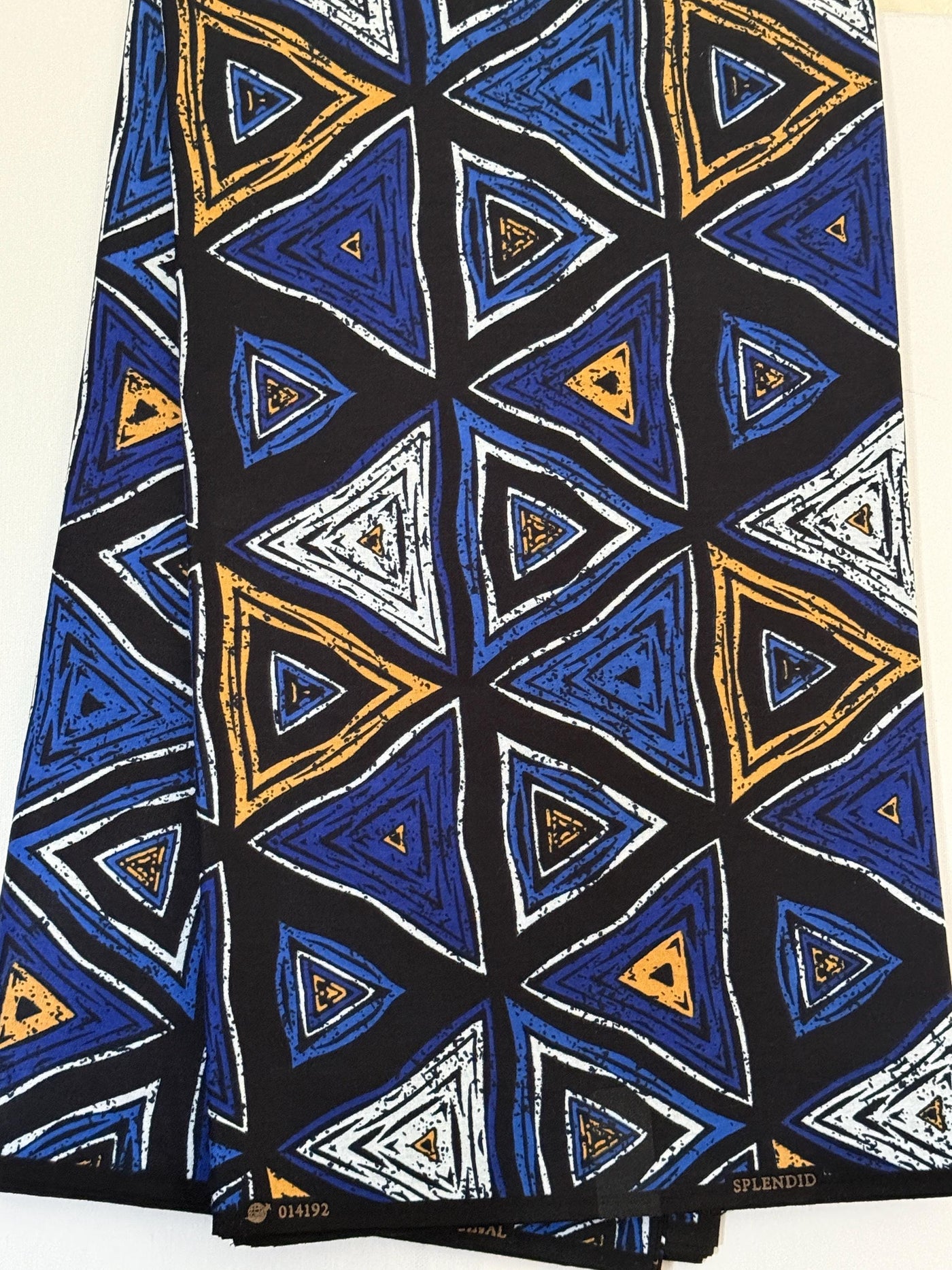 African Print Fabric, Black Blue Gold Concentric Triangle Cotton, Tribal Sewing Apparel Crafts