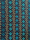 Ankara Cotton Fabric Per Yard, Black Turquoise Gold Cross Vine Print, Sewing Apparel Crafts