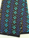 Ankara Cotton Fabric, Black Turquoise Gold Cross Motif Stripe, Apparel Sewing Yard