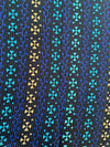 Ankara Cotton Fabric, Black Turquoise Gold Cross Motif Stripe, Apparel Sewing Yard