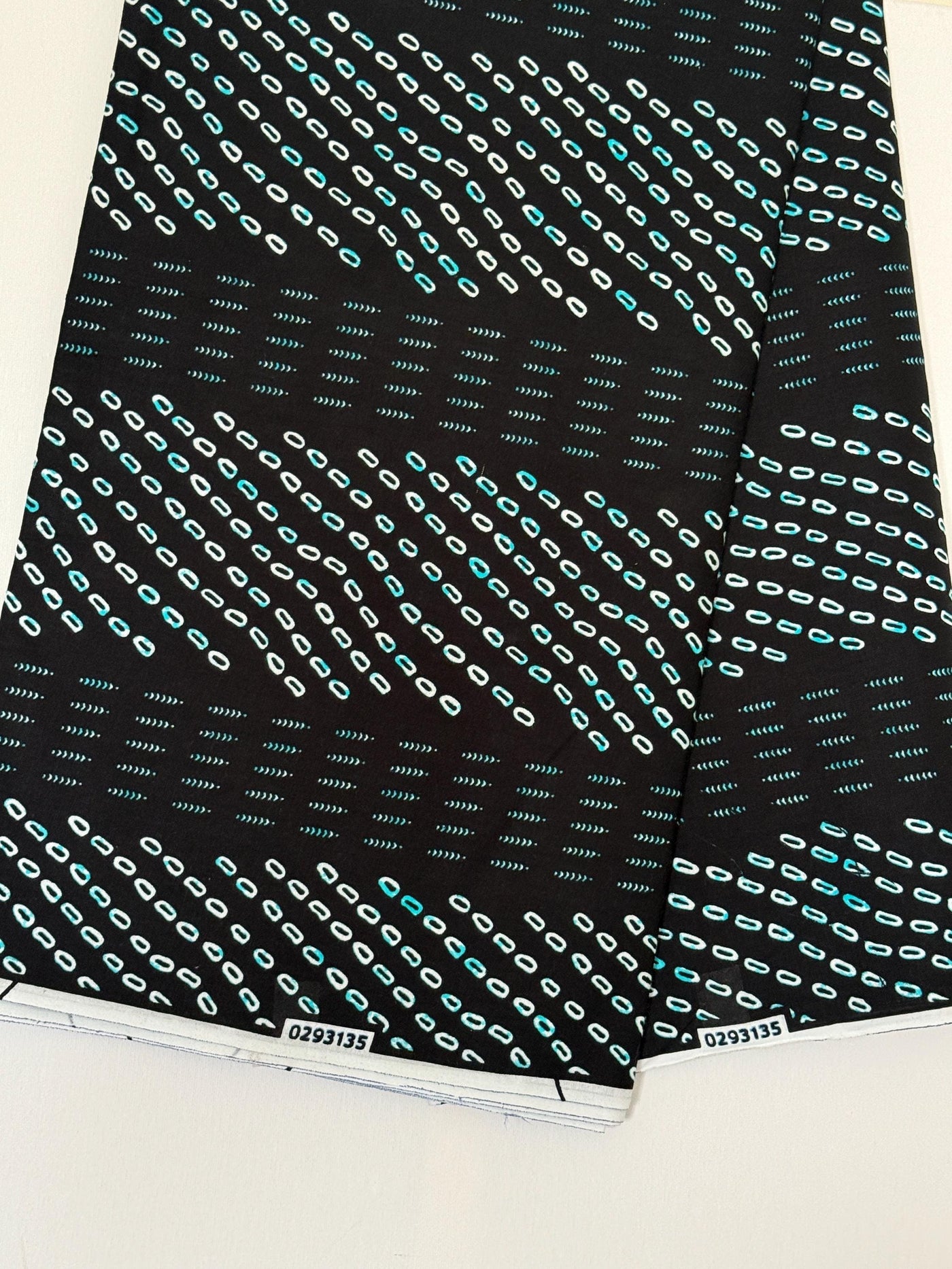 African Print Fabric, Black White Teal Seed Dot Ankara, Modern Minimalist Apparel (Per Yard)