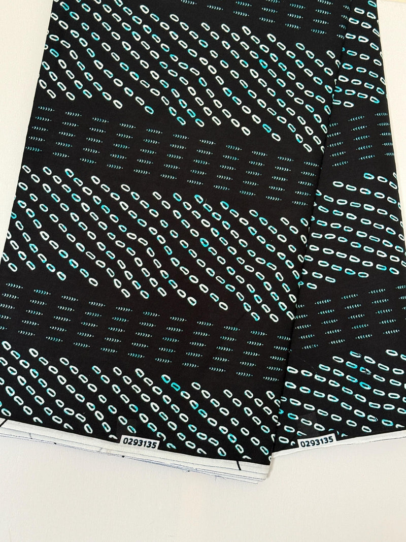 African Print Fabric, Black White Teal Seed Dot Ankara, Modern Minimalist Apparel (Per Yard)