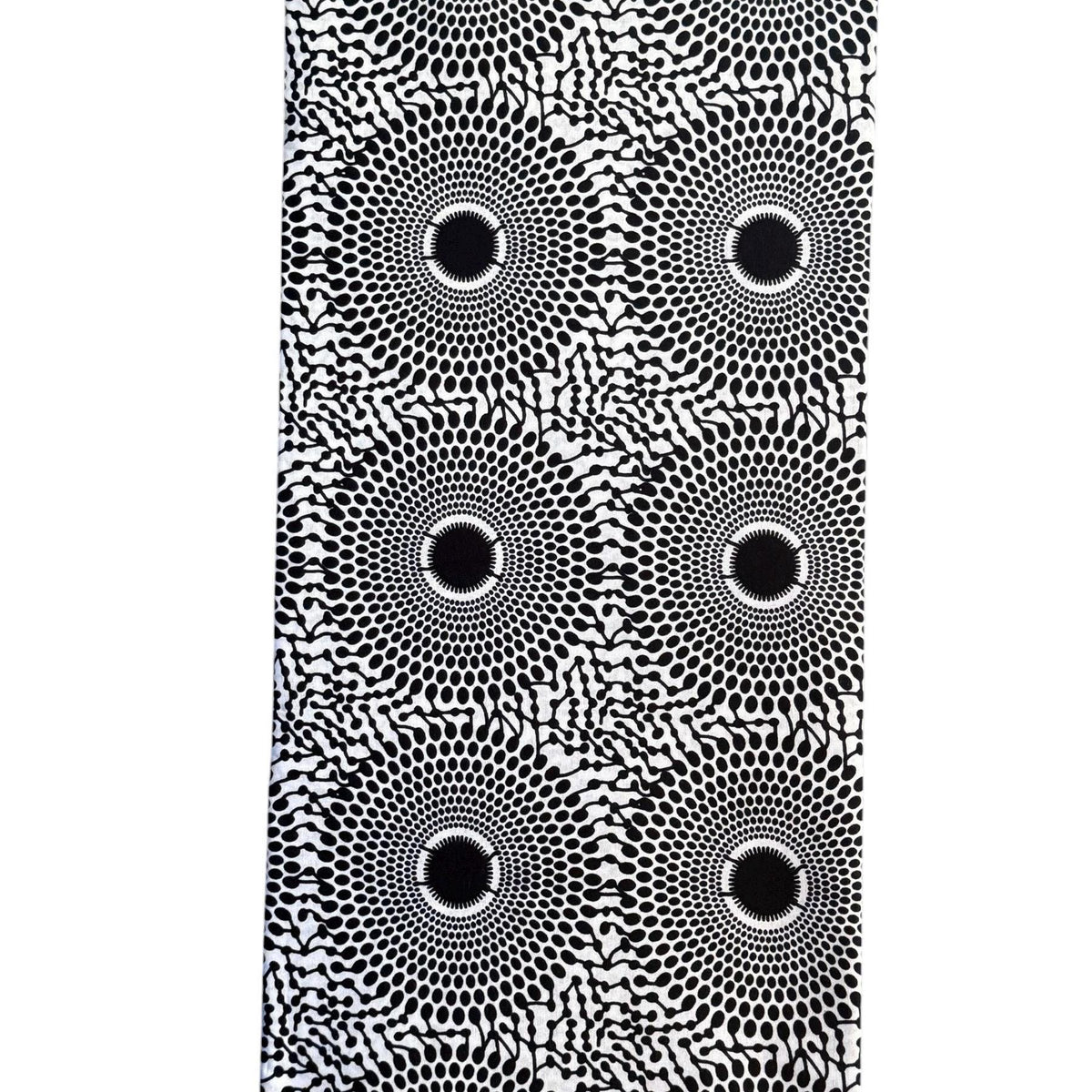 Nsu Bura African Print Fabric, Black White Sunflower Sunburst Ankara Cotton Yardage