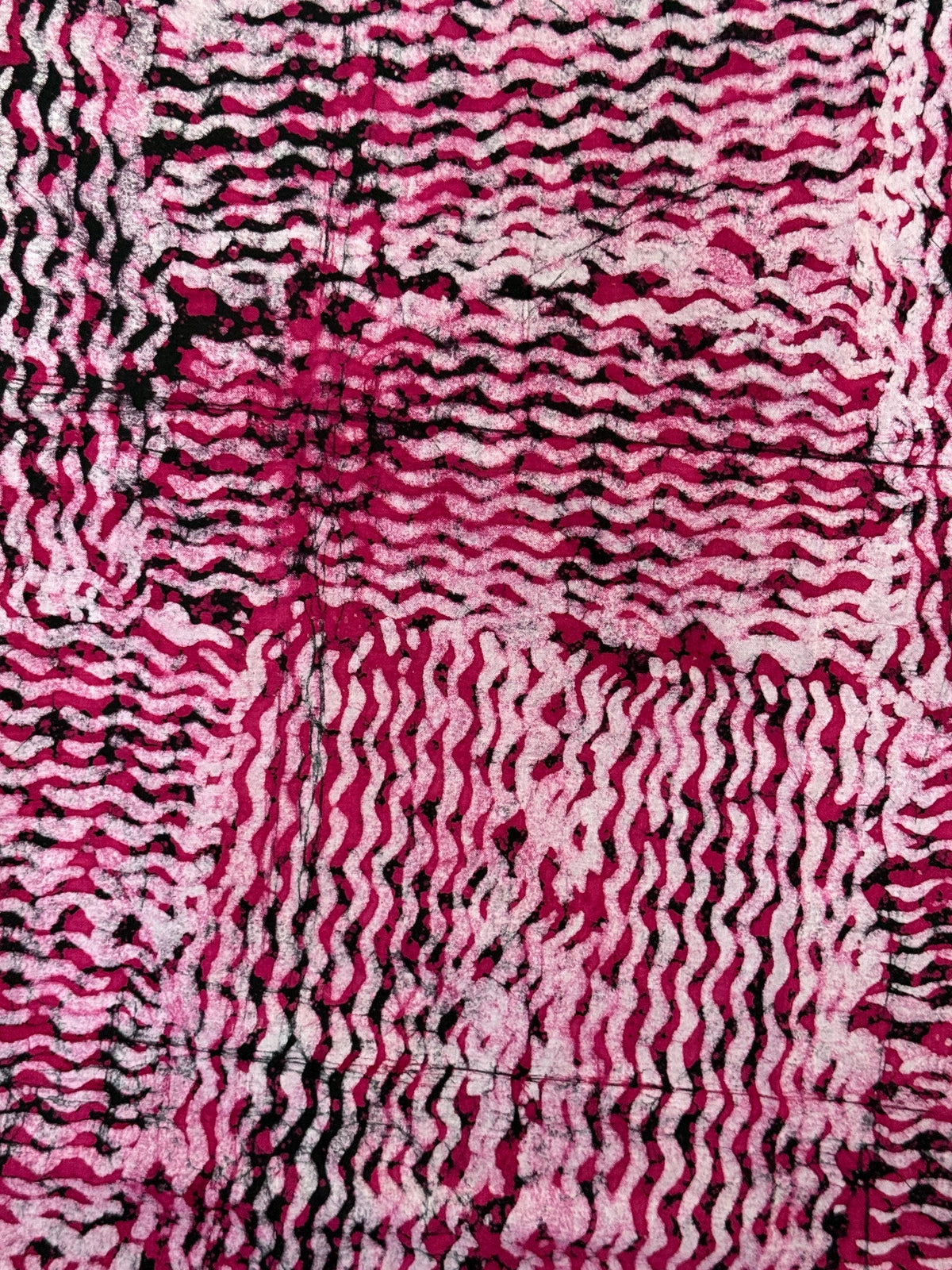 Handmade Adire Batik Fabric Per Yard, Magenta Pink Black Wave Cotton, African Sewing Textile