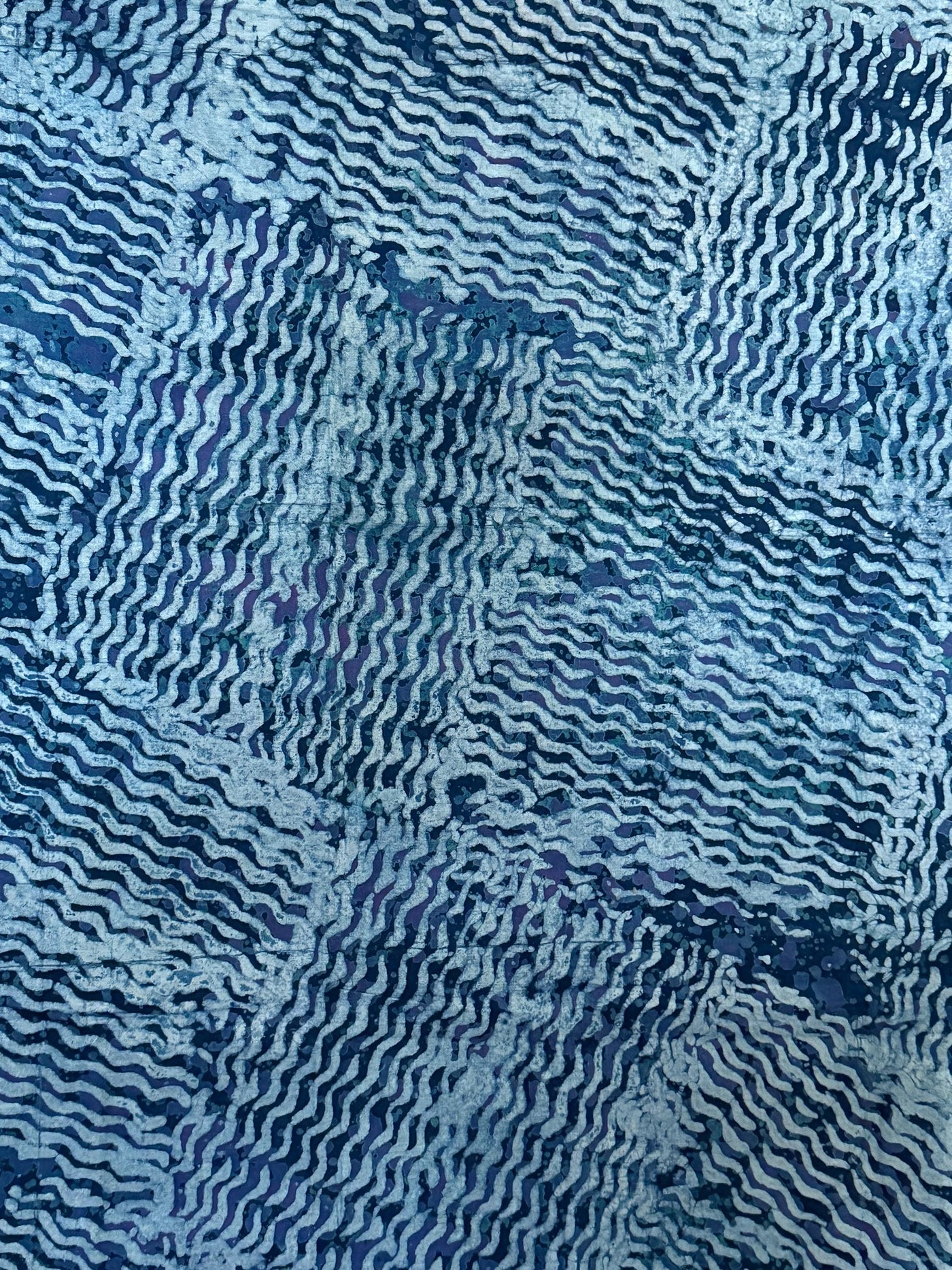 Handmade Adire Batik Fabric, Nigerian Funtua Cotton, Navy Blue Wave Pattern Per Yard