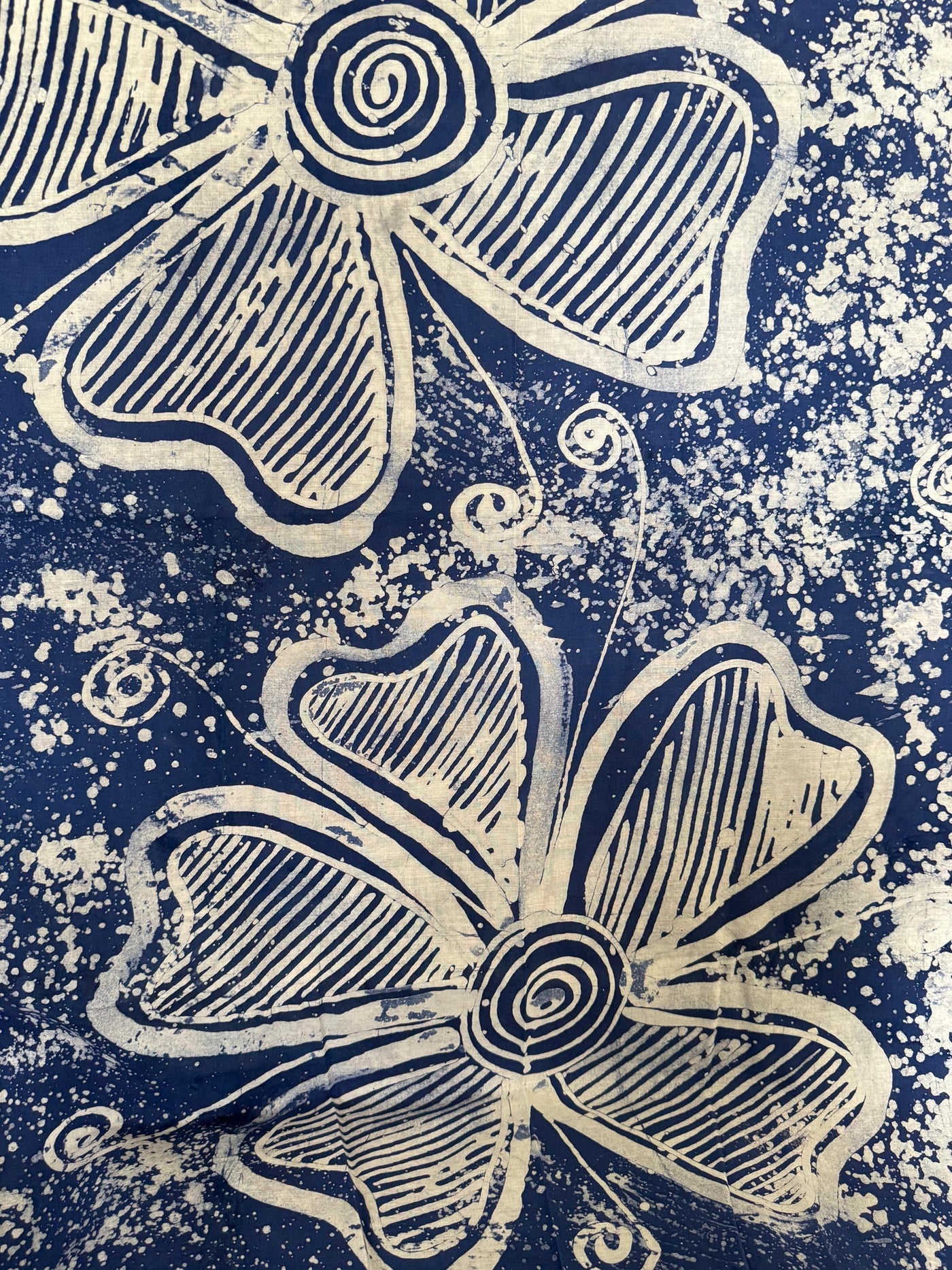 Handmade Adire Batik Fabric Per Yard, Navy Blue Botanical Cotton, African Sewing Textile